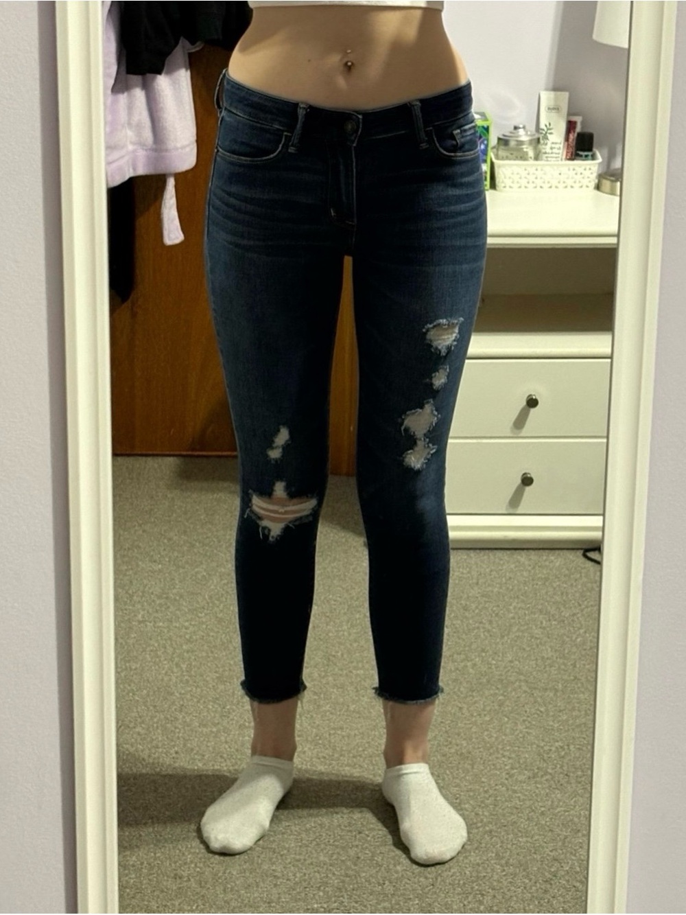 Abercrombie Dark Wash Low-Rise Ripped Harper Ankle Jeans